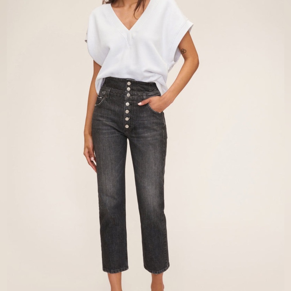 Marissa Webb Black High-Rise Button-Fly Straight Jeans